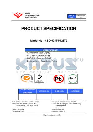 CSD-424T9 datasheet - 0.4 Inch Dual Digits Display