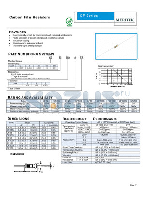 CF100103JTR datasheet - Carbon Film Resistors