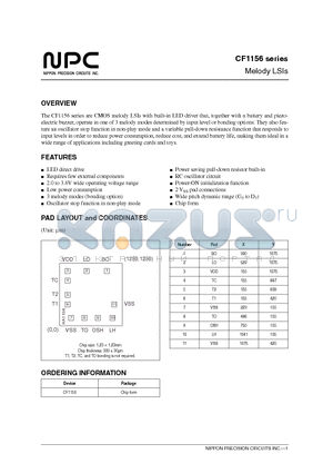 CF1156 datasheet - CMOS melody LSIs with built-in LED driver