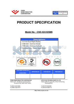 CSD-425M9 datasheet - 0.4 Inch Dual Digits Display