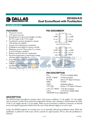 DS1834 datasheet - Dual EconoReset with Pushbutton