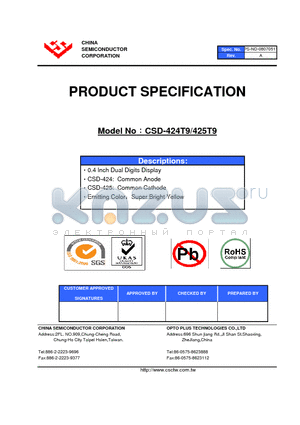 CSD-425T9 datasheet - 0.4 Inch Dual Digits Display