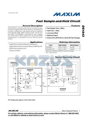 DS1843D+ datasheet - Fast Sample-and-Hold Circuit
