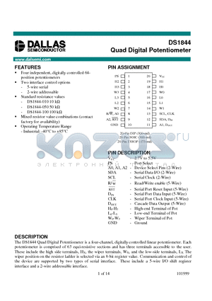 DS1844 datasheet - Quad Digital Potentiometer