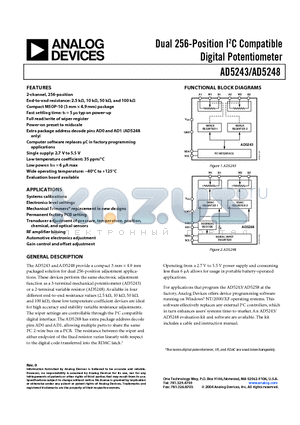 AD5243BRM100 datasheet - Dual 256-Position I2C Compatible Digital Potentiometer