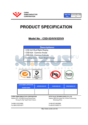 CSD-525V9 datasheet - 0.56 Inch Dual Digits Display