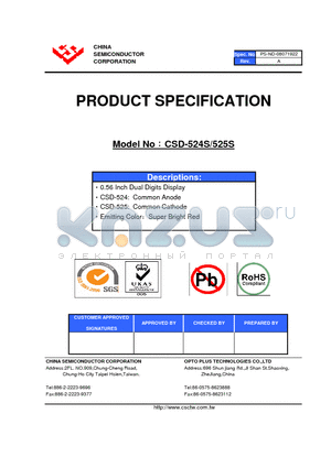 CSD-524S datasheet - 0.56 Inch Dual Digits Display