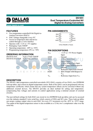 DS1851E-010 datasheet - Dual Temperature-Controlled NV Digital-to-Analog Converters