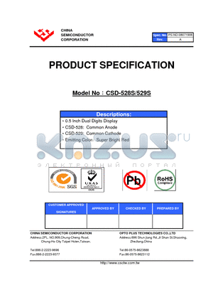 CSD-528S datasheet - 0.5 Inch Dual Digits Display