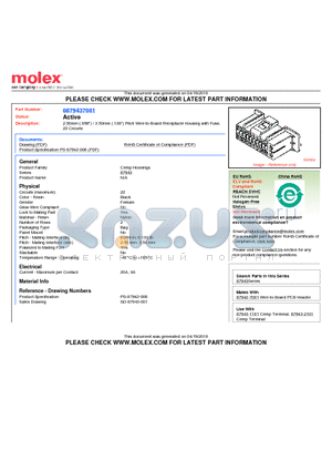 87943-7001 datasheet - 2.50mm (.098) / 3.50mm (.138) Pitch Wire-to-Board Receptacle Housing with Fuse, 22 Circuits