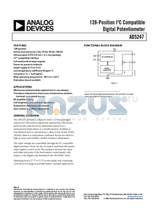 AD5247BKS100-R2 datasheet - 128-Position I2C Compatible Digital Potentiometer