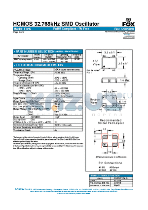F32K datasheet - HCMOS 32.768kHz SMD Oscillator