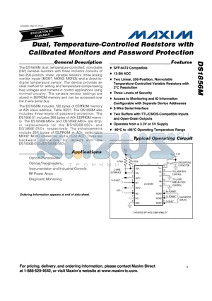 DS1856B-M50+ datasheet - Dual, Temperature-Controlled Resistors with Calibrated Monitors and Password Protection