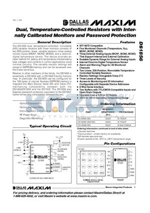 DS1856E-002R datasheet - Dual, Temperature-Controlled Resistors with Internally Calibrated Monitors and Password Protection