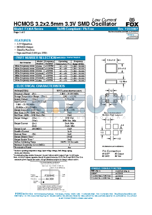 F330AR datasheet - HCMOS 3.2x2.5mm 3.3V SMD Oscillator