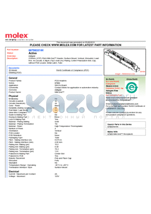 87983-3144 datasheet - 2.00mm (.079) Pitch Milli-Grid Header, Surface Mount, Vertical, Shrouded, Leadfree 44 Circuits, 0.38lm (15l) Gold (Au) Plating, Center Polarization Slot