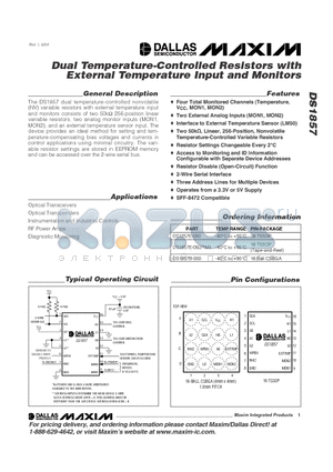 DS1857 datasheet - Dual Temperature-Controlled Resistors with External Temperature Input and Monitors