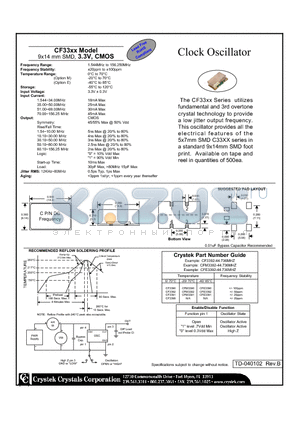 CF3390 datasheet - 9x14 mm SMD, 3.3V, CMOS Clock Oscillator