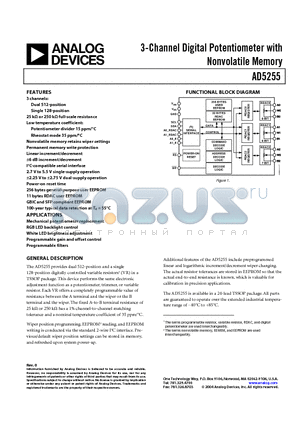 AD5255 datasheet - 3-Channel Digital Potentiometer with Nonvolatile Memory