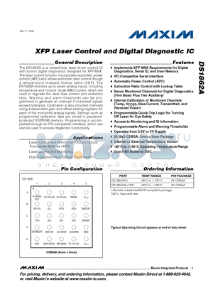 DS1862A datasheet - XFP Laser Control and Digital Diagnostic IC