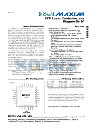 DS1864 datasheet - SFP Laser Controller and Diagnostic IC