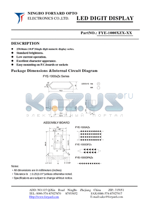 FYE-1000XZX-0 datasheet - LED DIGIT DISPLAY