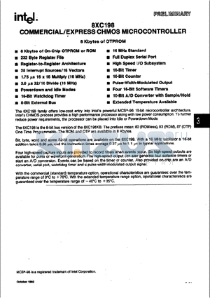 87C198 datasheet - COMMERCIAL/EXPRESS CHMOS MICROCONTROLLER