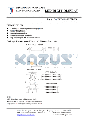 FYE-1200XZX datasheet - LED DIGIT DISPLAY