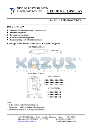 FYE-1200XZX-1 datasheet - LED DIGIT DISPLAY