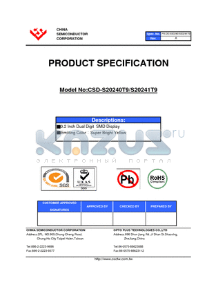 CSD-S20240T9 datasheet - 0.2 Inch Dual Digit SMD Display