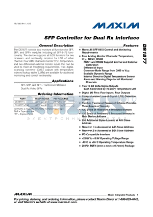 DS1877T+ datasheet - SFP Controller for Dual Rx Interface