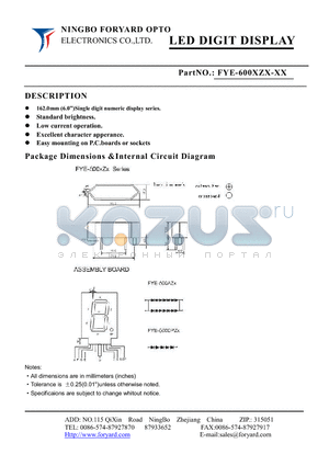 FYE-600XZX datasheet - LED DIGIT DISPLAY