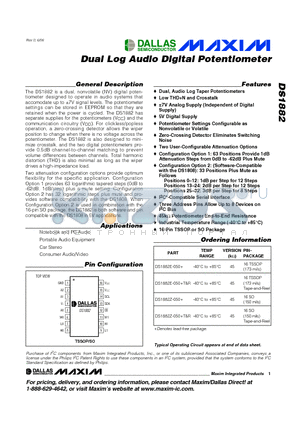 DS1882Z-050+ datasheet - Dual Log Audio Digital Potentiometer