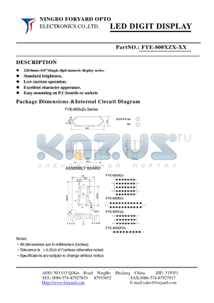 FYE-800XZX datasheet - LED DIGIT DISPLAY