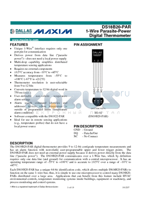 DS18B20-PAR datasheet - 1-Wire Parasite-Power Digital Thermometer