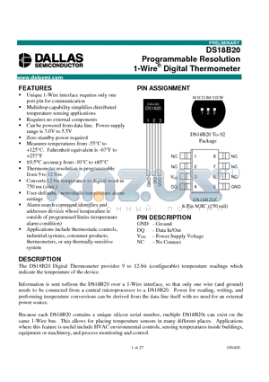 DS18B20Z datasheet - Programmable Resolution 1-Wire Digital Thermometer