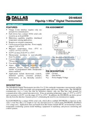 DS18B20X datasheet - Flipchip 1-Wire Digital Thermometer
