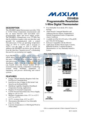 DS18B20_08 datasheet - 1-Wire Digital Thermometer