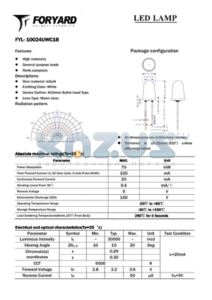 FYL-10024UWC1B datasheet - LED LAMP