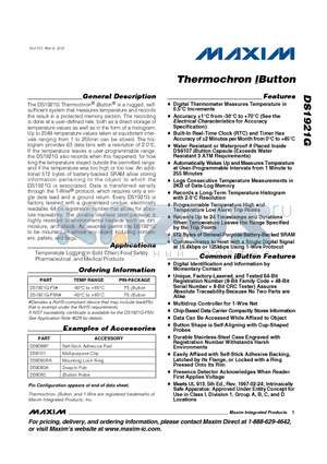 DS1921G-F5N datasheet - Thermochron iButton