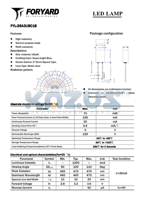 FYL-25A3UBC1B datasheet - LED LAMP