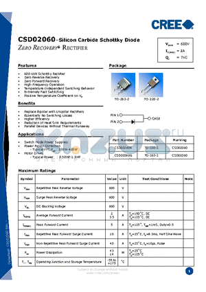 CSD02060A datasheet - Silicon Carbide Schottky Diode