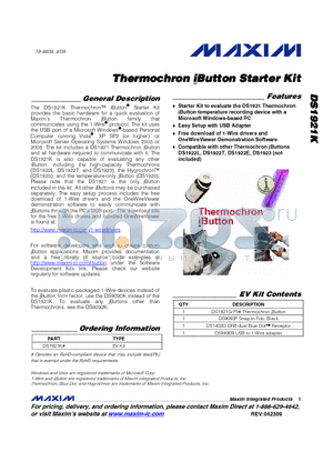 DS1921K datasheet - Thermochron iButton Starter Kit