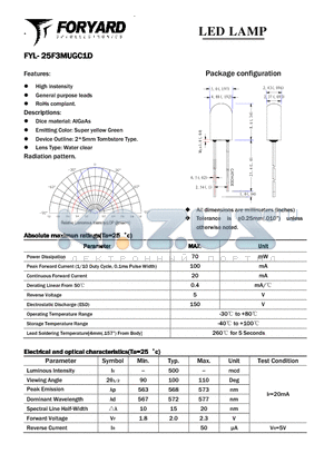 FYL-25F3MUGC1D datasheet - LED LAMP