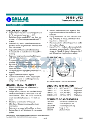 DS1921L-F50 datasheet - Thermochron iButton