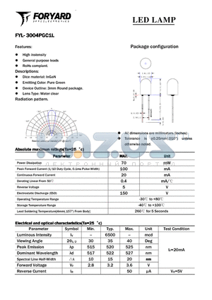 FYL-3004PGC1L datasheet - LED LAMP