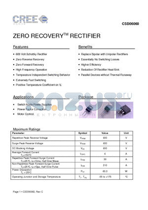 CSD06060 datasheet - ZERO RECOVERY RECTIFIER