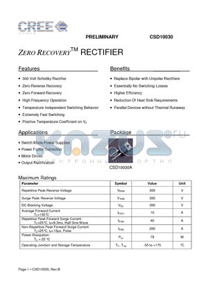 CSD10030 datasheet - ZERO RECOVERY RECTIFIER