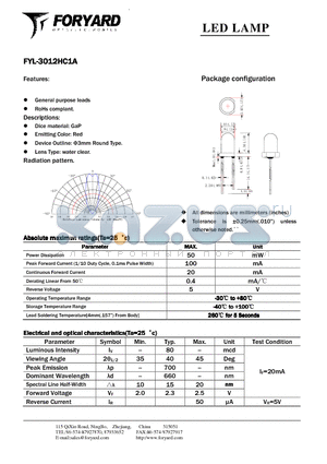 FYL-3012HC1A datasheet - LED LAMP