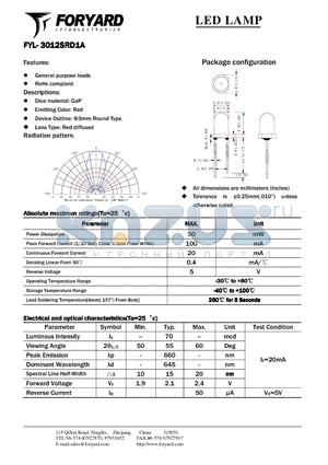 FYL-3012SRD1A datasheet - LED LAMP